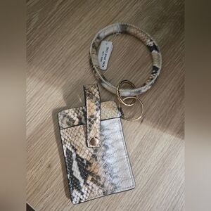 Snake Print Wristlet Card Holder Keychain - Neutral